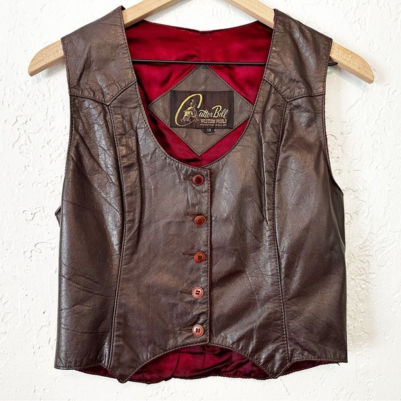 Vintage 70s Cutter Bill Western World leather vest size 10 - Picture 1 of 10
